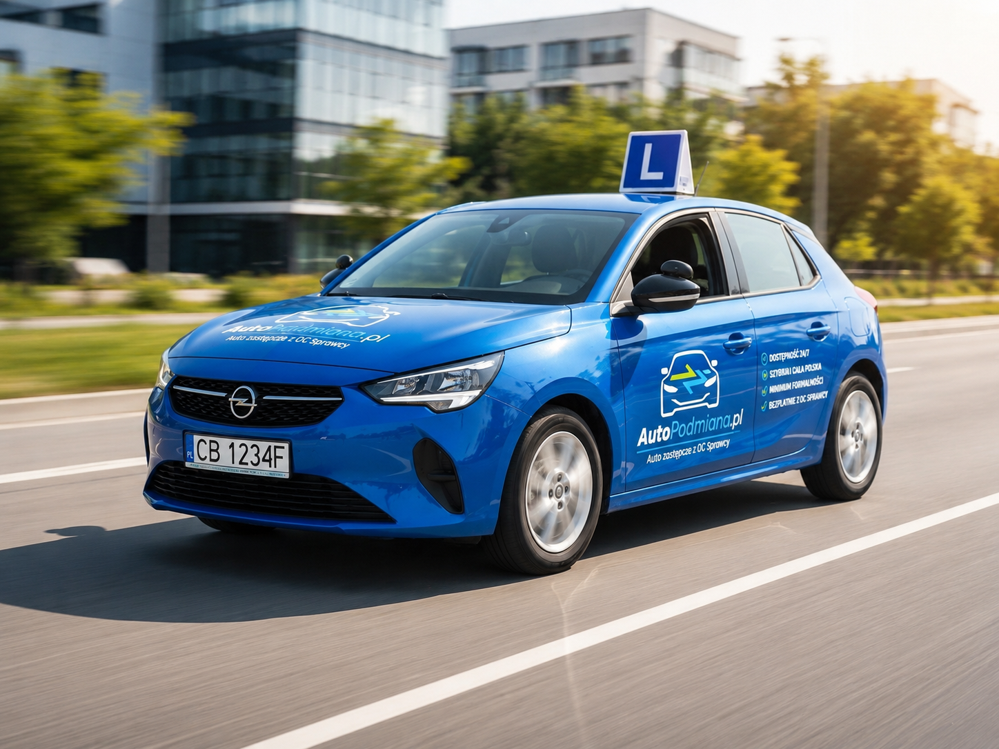 Niebieski samochód nauki jazdy AutoPodmiana.pl
